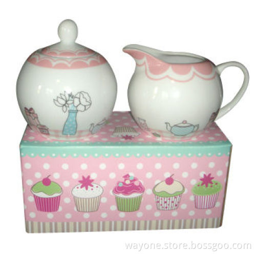 Porcelain Sugar and Creamer Pot with Cupcake Collection, Fashionable Shape